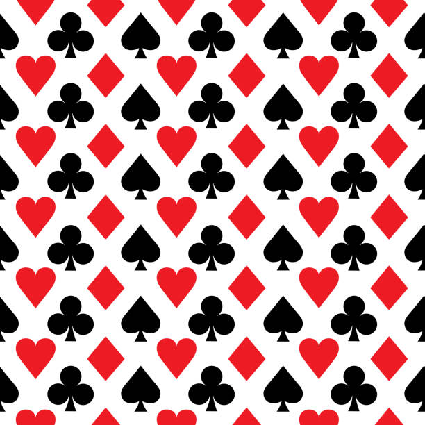 Red And Black Aces Seamless Pattern Vector illustration of red and black aces on a black background. poker card game stock illustrations