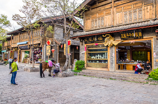 Lijiang,Yunnan - April 13,2017 : Shuhe Ancient Town is one of the oldest habitats of Lijiang and well-preserved town on the Ancient Tea Route. It listed as World Cultural Sites by the UNESCO in 1997.