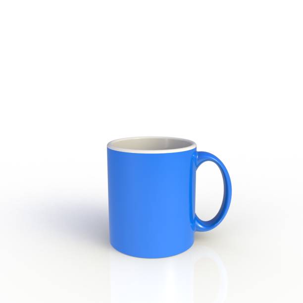 istock Blue coffee cup isolated on white background. Close up with side view. Mock up Template for application design. Exhibition equipment. Set template for the placement of the logo. 3D rendering. 903533476