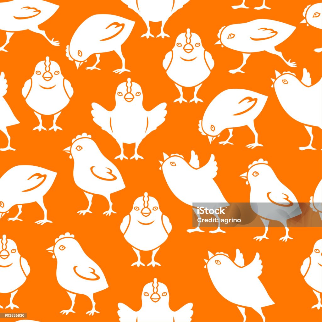 Chick silhouettes pattern seamless on orange background Vector illustrations of  silhouette of chick pattern seamless on orange background Agriculture stock vector