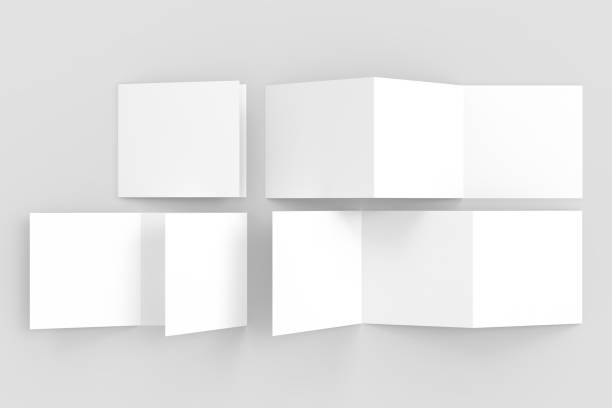 istock Three fold - trifold square brochure mock up isolated on soft gray background. 3d illustrating 903544006