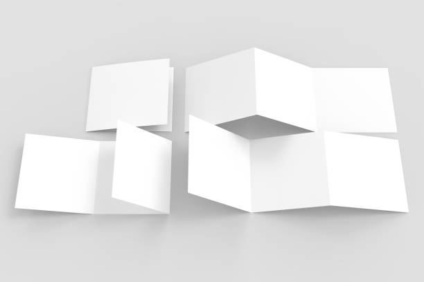 istock Three fold - trifold square brochure mock up isolated on soft gray background. 3d illustrating 903544264