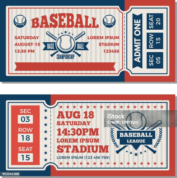Tickets Design Template At Baseball Tournament Stock Illustration - Download Image Now - Baseball - Sport, Baseball - Ball, Ticket