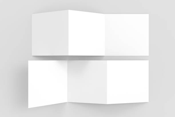 istock Three fold - trifold square brochure mock up isolated on soft gray background. 3d illustrating 903545416