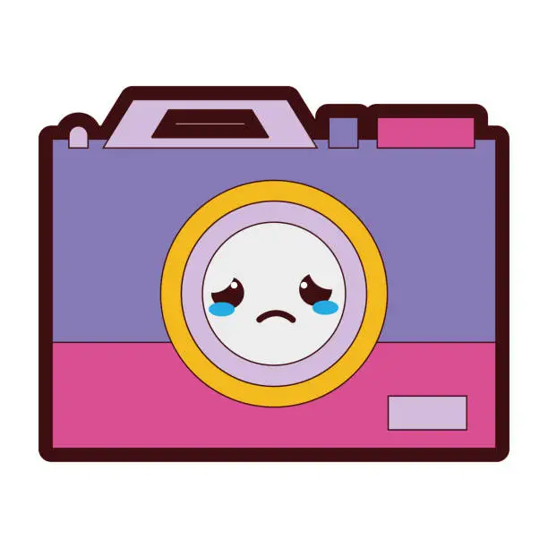 Vector illustration of line color crying camera technology kawaii cartoon