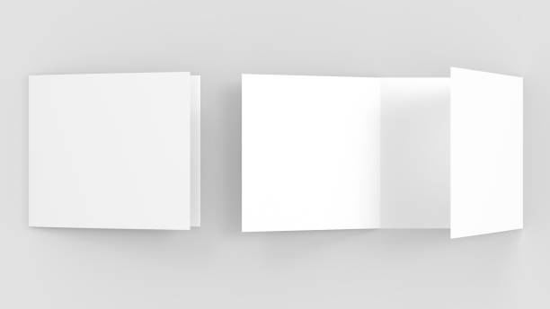 istock Three fold - trifold square brochure mock up isolated on soft gray background. 3d illustrating 903548340