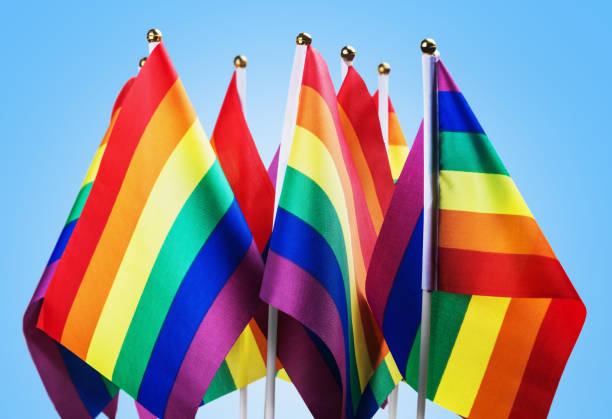 istock flags of the LGBT community on a blue 903548558