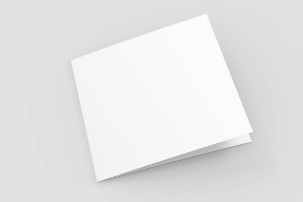 istock Three fold - trifold square brochure mock up isolated on soft gray background. 3d illustrating 903549280