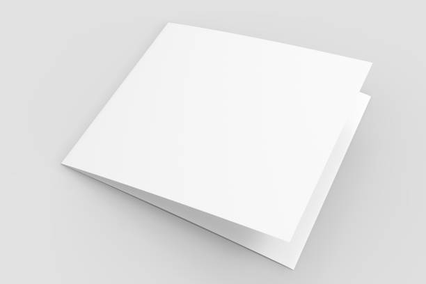 istock Three fold - trifold square brochure mock up isolated on soft gray background. 3d illustrating 903549796