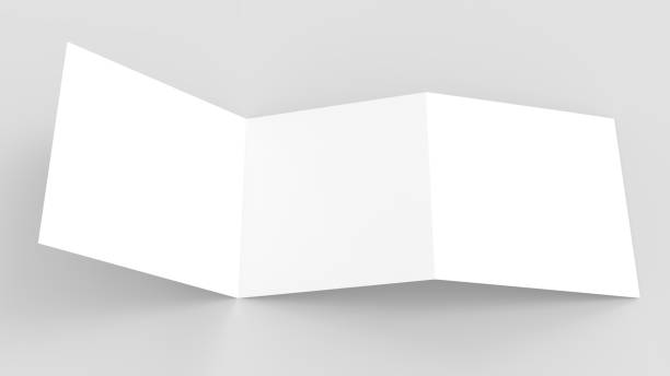 istock Three fold - trifold square brochure mock up isolated on soft gray background. 3d illustrating 903552642