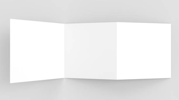 istock Three fold - trifold square brochure mock up isolated on soft gray background. 3d illustrating 903552816