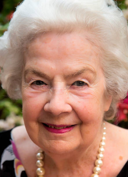 94 year old elegant, smiling,  white haired woman