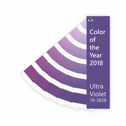 3d render of ultraviolet color palette guide over white. Color of the year 2018.