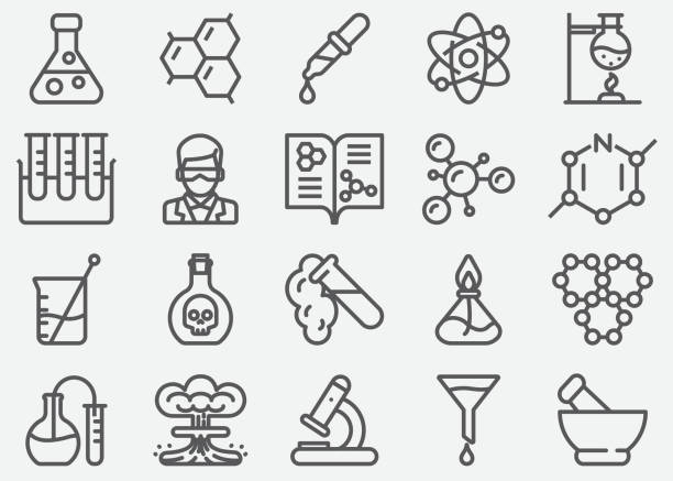 ilustrações de stock, clip art, desenhos animados e ícones de chemical line icons - laboratory glassware