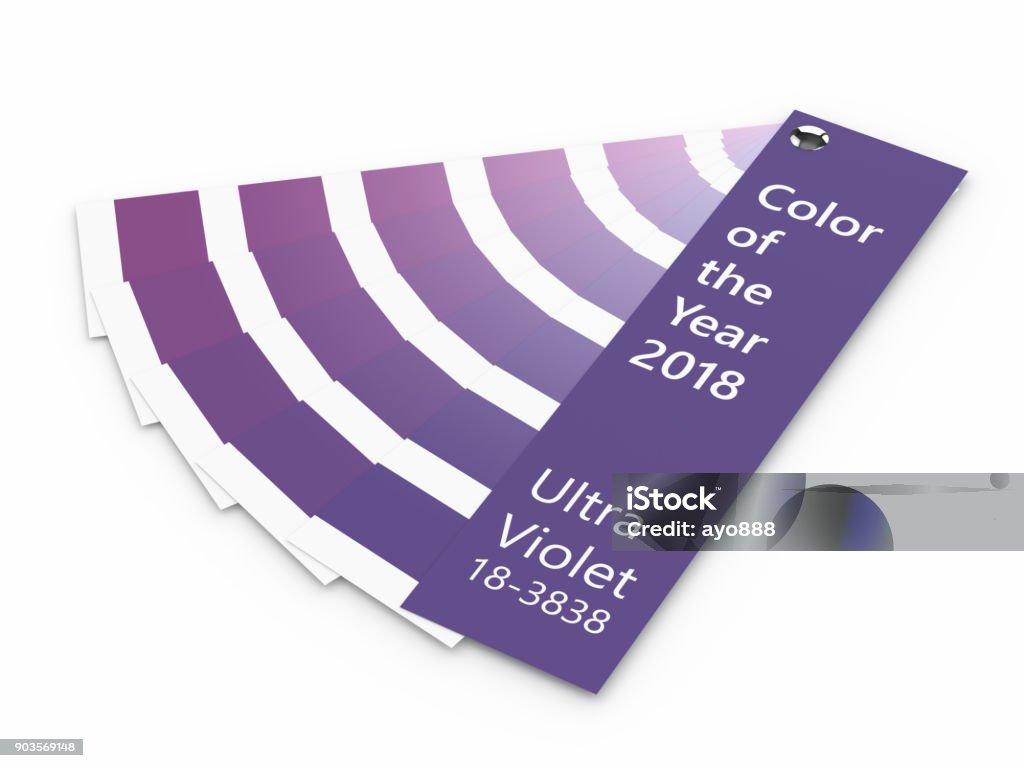 3d render of ultraviolet color palette guide 3d render of ultraviolet color palette guide over white. Color of the year 2018. 2018 Stock Photo