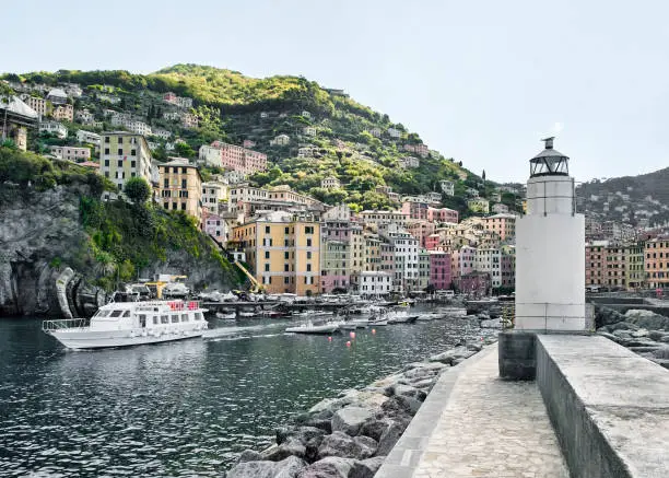 Detail of the harbor in Camogli, Italy.