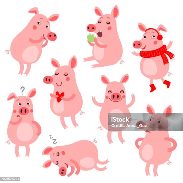 Süße Schweinen Stock Vektor Art und mehr Bilder von Schwein - Schwein, Comic - Kunstwerk, Niedlich