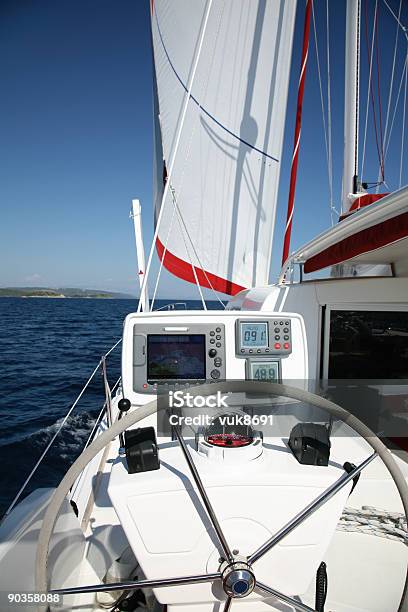 Catamaran Details Stock Photo - Download Image Now - Catamaran, Helm - Nautical Vessel Part, Aquatic Sport