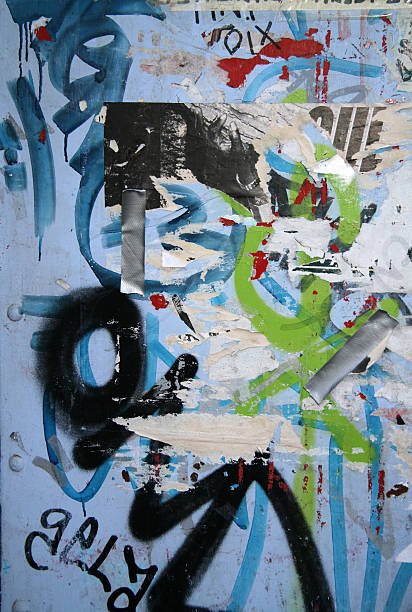 istock Blue wall with graffiti and remains of posters 90358233