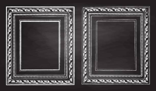 Chalk Sketch Antique, Pictograph Frames Blank space in Traditional frames on a chalkboard background art museum illustrations stock illustrations