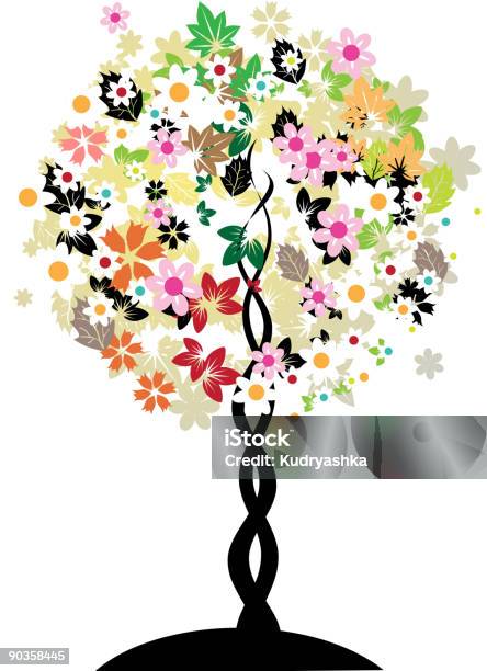 Цветочные Дерево — стоковая векторная графика и другие изображения на тему Абстрактный - Абстрактный, Без людей, Вертикальный