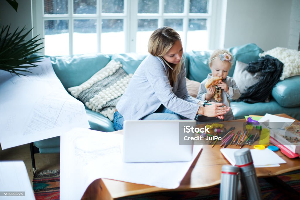 Working from home Crowded Stock Photo