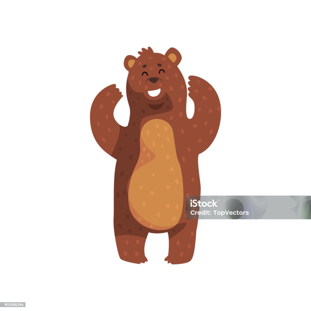Cheerful Grizzly Bear Standing With Paws Up Cartoon Wild Animal With White Teeth Small Ears And Brown Fur Forest Creature Flat Vector For Sticker Print Postcard Stock Illustration - Download Image Now - Cheerful Grizzly Bear Standing With Paws Up Cartoon Wild Animal With White Teeth Small Ears And Brown Fur Forest Creature Flat Vector For Sticker Print Postcard Stock Illustration - Download Image Now -