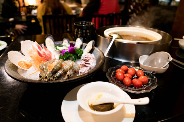 istock Seafood set with cherry tomato for Chinese shabu restaurant 903585880