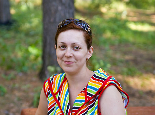 istock Young woman in the wood 90358782
