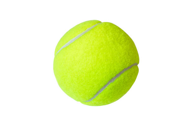 tennisbal geïsoleerd op een witte achtergrond. marco, close-up. - tennisbal stockfoto's en -beelden