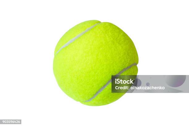 Tennis Ball Isolated On White Background Marco Close Up Stock Photo - Download Image Now