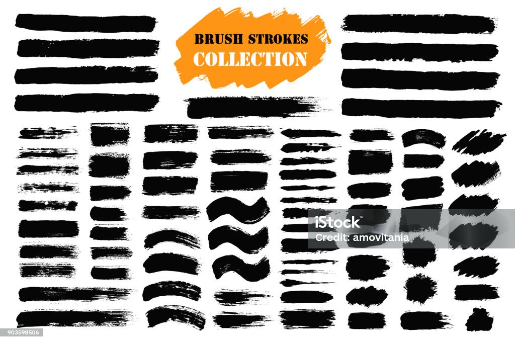 Brush strokes text boxes Brush strokes text boxes. Vector paintbrush set. Grunge design elements. Dirty texture banners. Ink splatters. Painted objects. Paintbrush stock vector