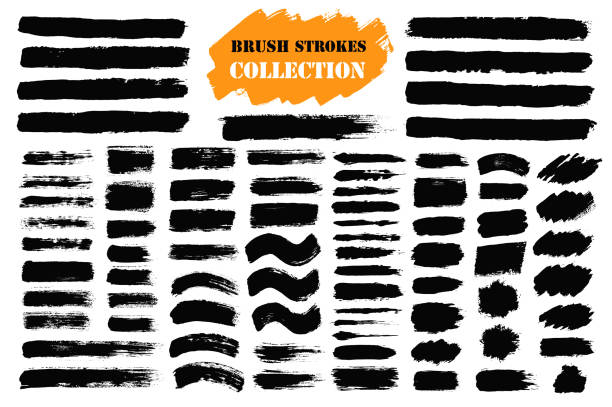 Brush strokes text boxes Brush strokes text boxes. Vector paintbrush set. Grunge design elements. Dirty texture banners. Ink splatters. Painted objects. rectangle stock illustrations