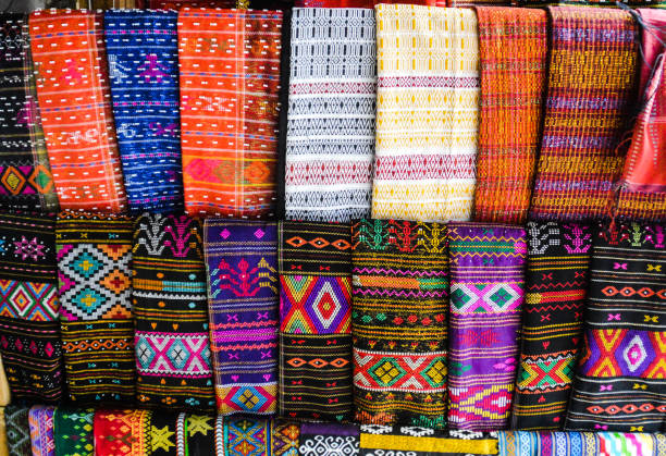 Batak style fabric for sale in Lake Toba stock photo