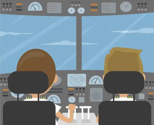 Vector illustration of Pilots and cockpit vector illustration