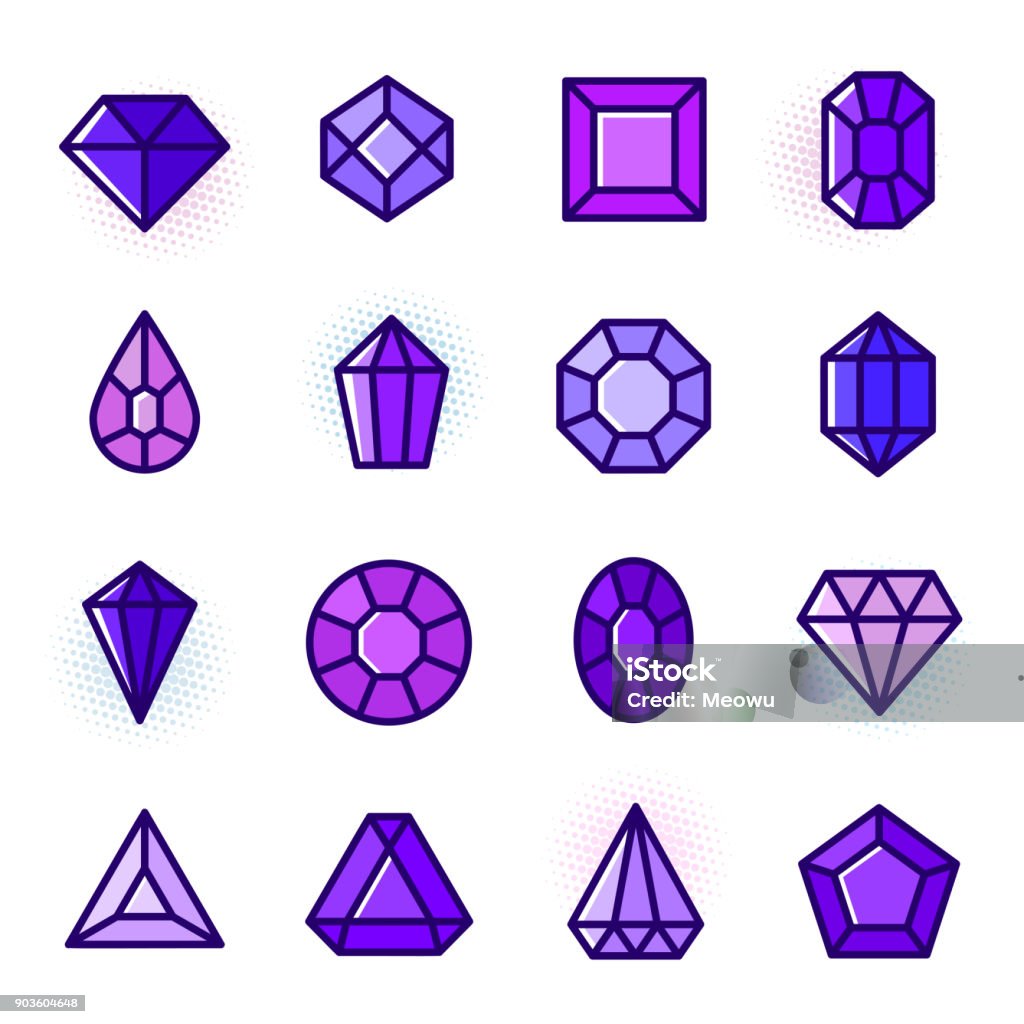 Thin line Gems icons set, vector illustration Thin line Gems icons set, cartoon treasure outline vector illustration in trendy 2018 ultra violet color Diamond - Gemstone stock vector