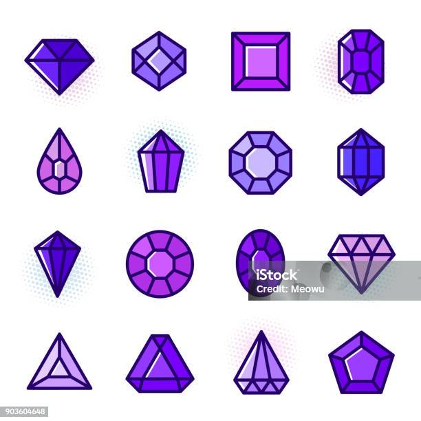 Thin Line Gems Icons Set Vector Illustration Stock Illustration - Download Image Now - Diamond - Gemstone, Gemstone, 2018
