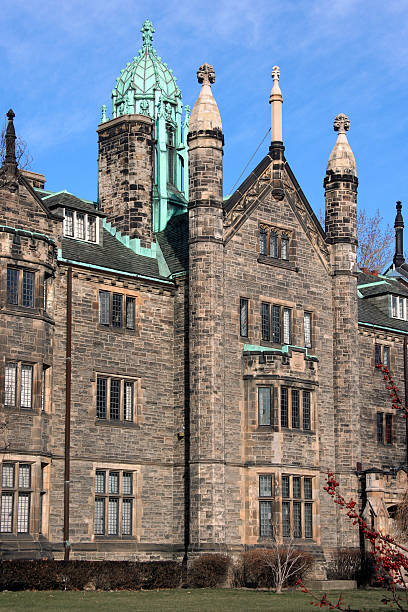 The University College Building with lawn in the foreground at the St George Campus of The University of Toronto