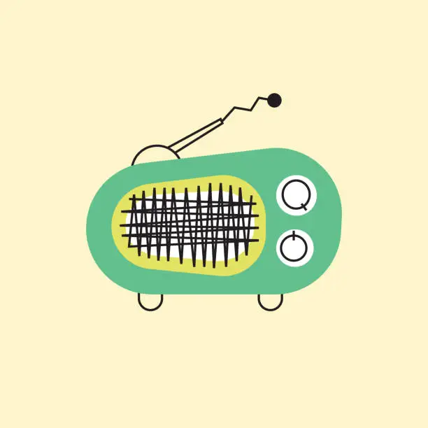 Vector illustration of Vintage radio with green case and antenna in retro style vector art