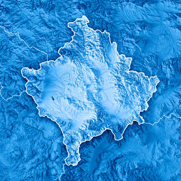 istock Kosovo Country 3D Render Topographic Map Blue Border 903608684