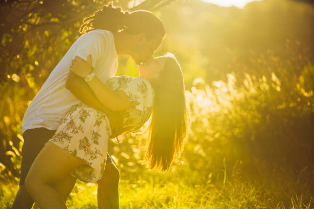 Natural background with romantic couple enjoying.