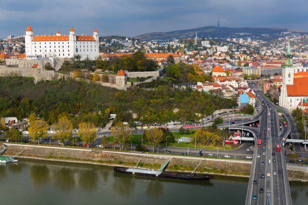 istock Bratislava castle and Saint Martins cathedral, river Danube 903618612