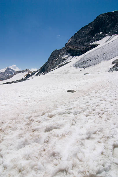 Tracks In Snow Swiss Alps stock photo