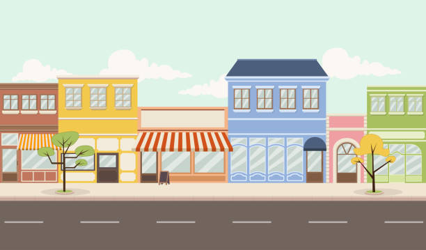 Street of a colorful city Street of a colorful city with shops sidewalk stock illustrations
