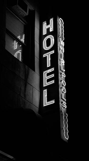 istock Hotel Whirlpools neon sign black & white 90362615