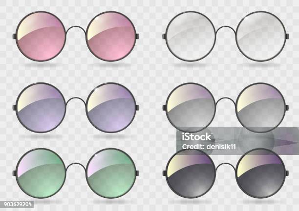 Set Runde Gläser Mit Verschiedenen Glas Stock Vektor Art und mehr Bilder von Brille - Brille, Kreis, Spiegelung