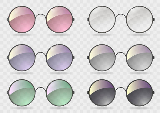 Set round glasses with different glass Set of round glasses with different lenses. Retro style. Hippie. Vector graphics with transparency hippie fashion stock illustrations