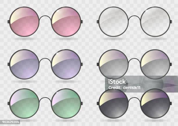 Set Round Glasses With Different Glass Stock Illustration - Download Image Now - Eyeglasses, Circle, Reflection