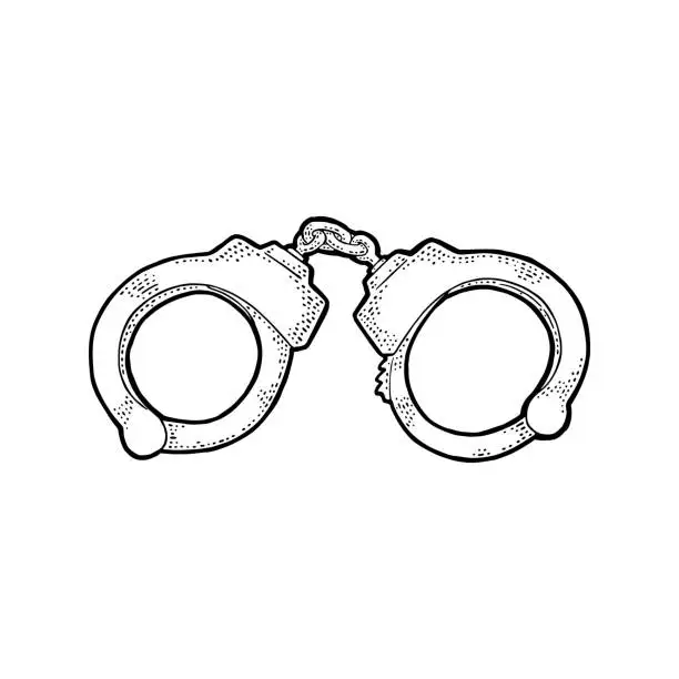 Vector illustration of Handcuffs. Engraving vintage vector black illustration.