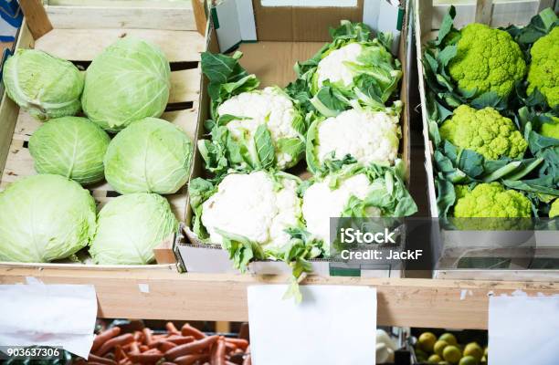 Various Vegetables In Greengrocery Stock Photo - Download Image Now - Agriculture, Business, Cabbage
